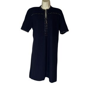 ALNORAL by Al Spokavicius Vintage navy dress with front zip and gold stu…